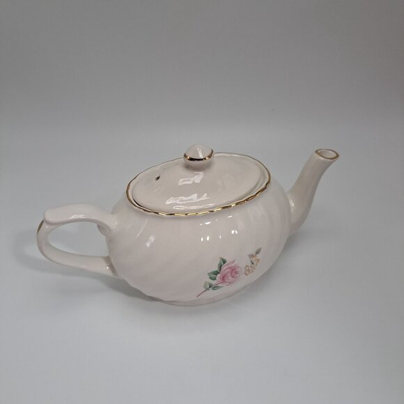 Arthur Wood & Son Staffordshire England Pink Rose Floral Gold Trim Teapot 6305 - Picture 4 of 11